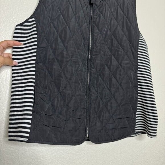 Talbots Black White Quilted Puffer Side Stripe Zip Up Front Outerwear Vest Large - Picture 5 of 8